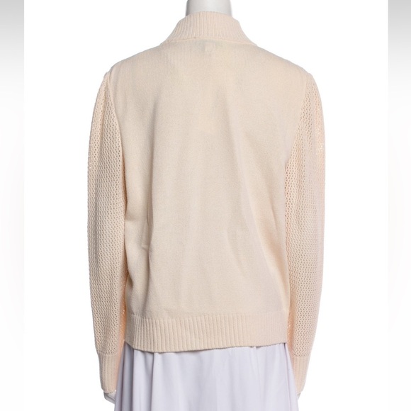 ST. JOHN COLLECTION Full Zip Knit Mock Neck Eyelet Stitched Cardigan Sweater 6 - Picture 2 of 11
